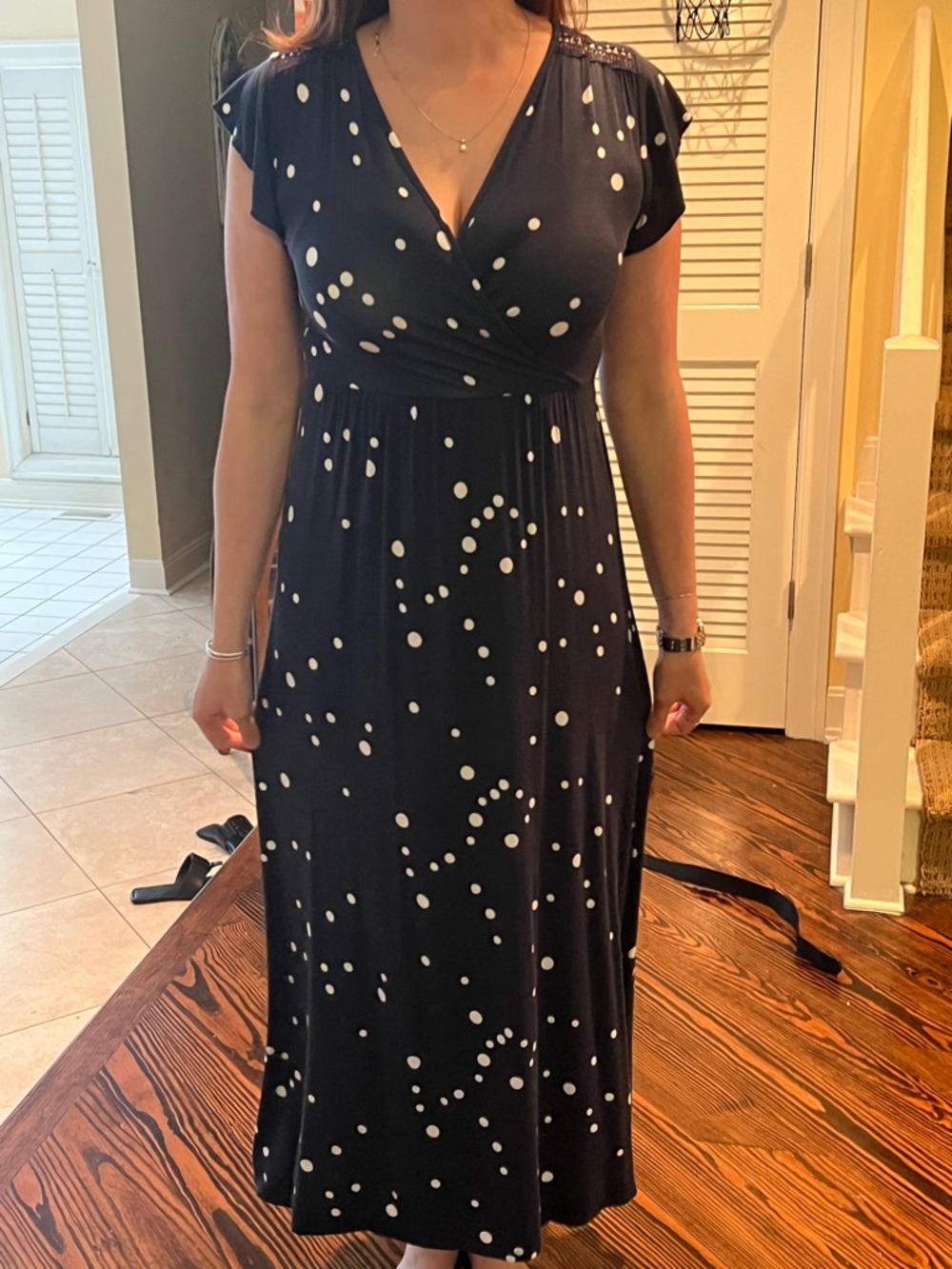 Market & Spruce Blue Maxi Dress with White Polka Dots